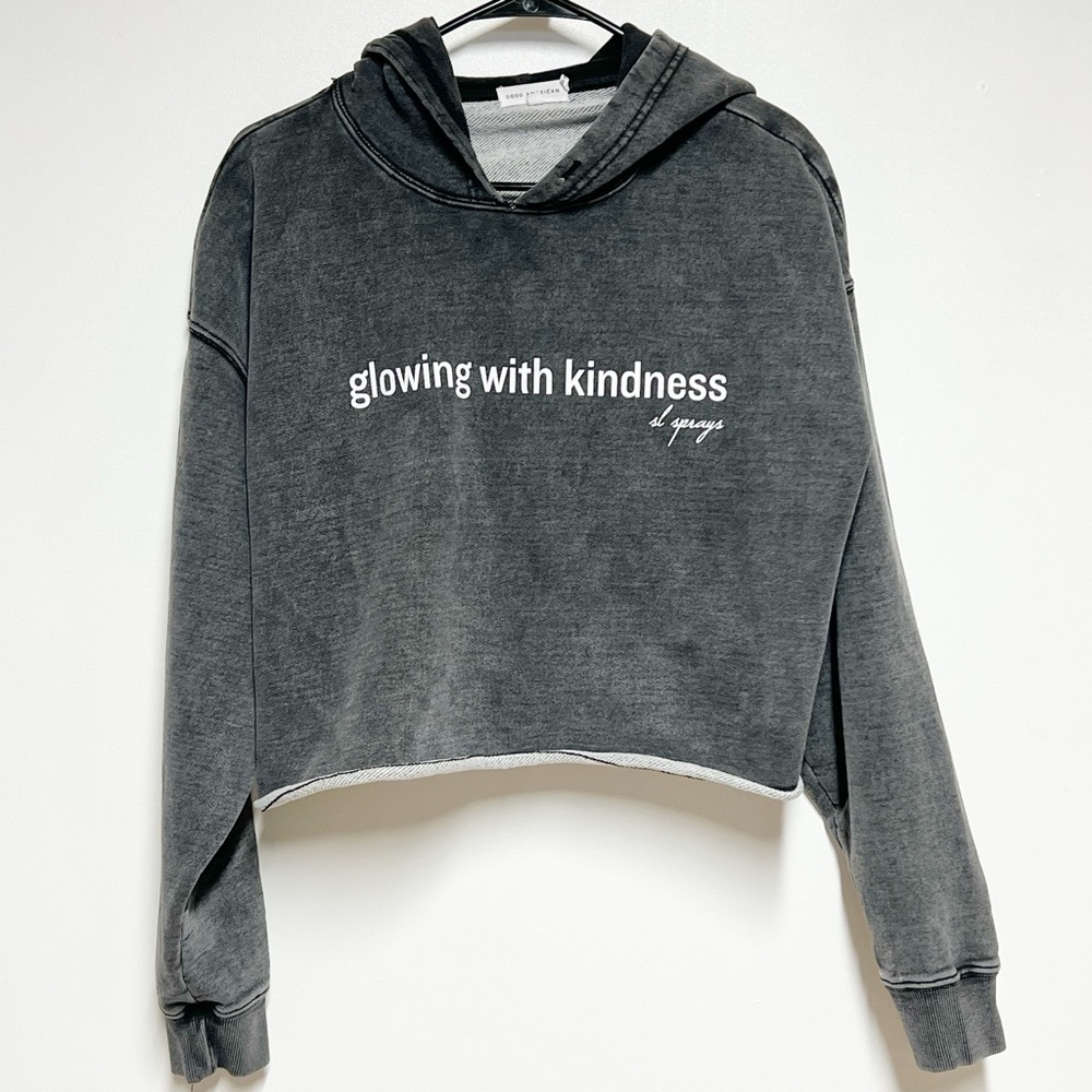Good American Jeanius Crop Black Hoodie Sz M